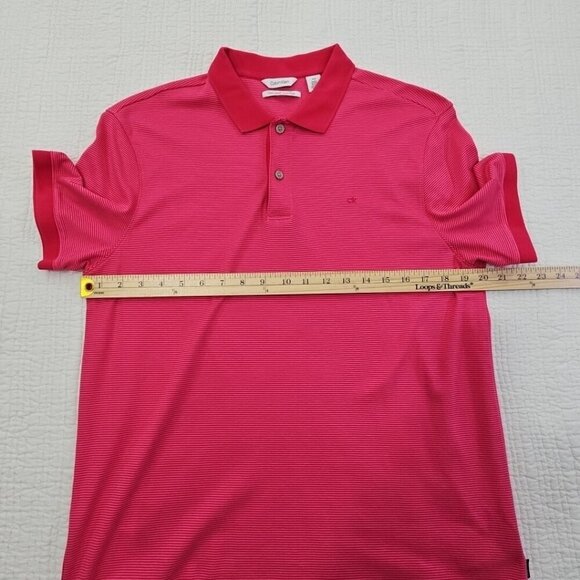 Calvin Klein The Liquid Touch Polo Men's Medium Pink Red Stripe EUC LN Tennis - Picture 11 of 16